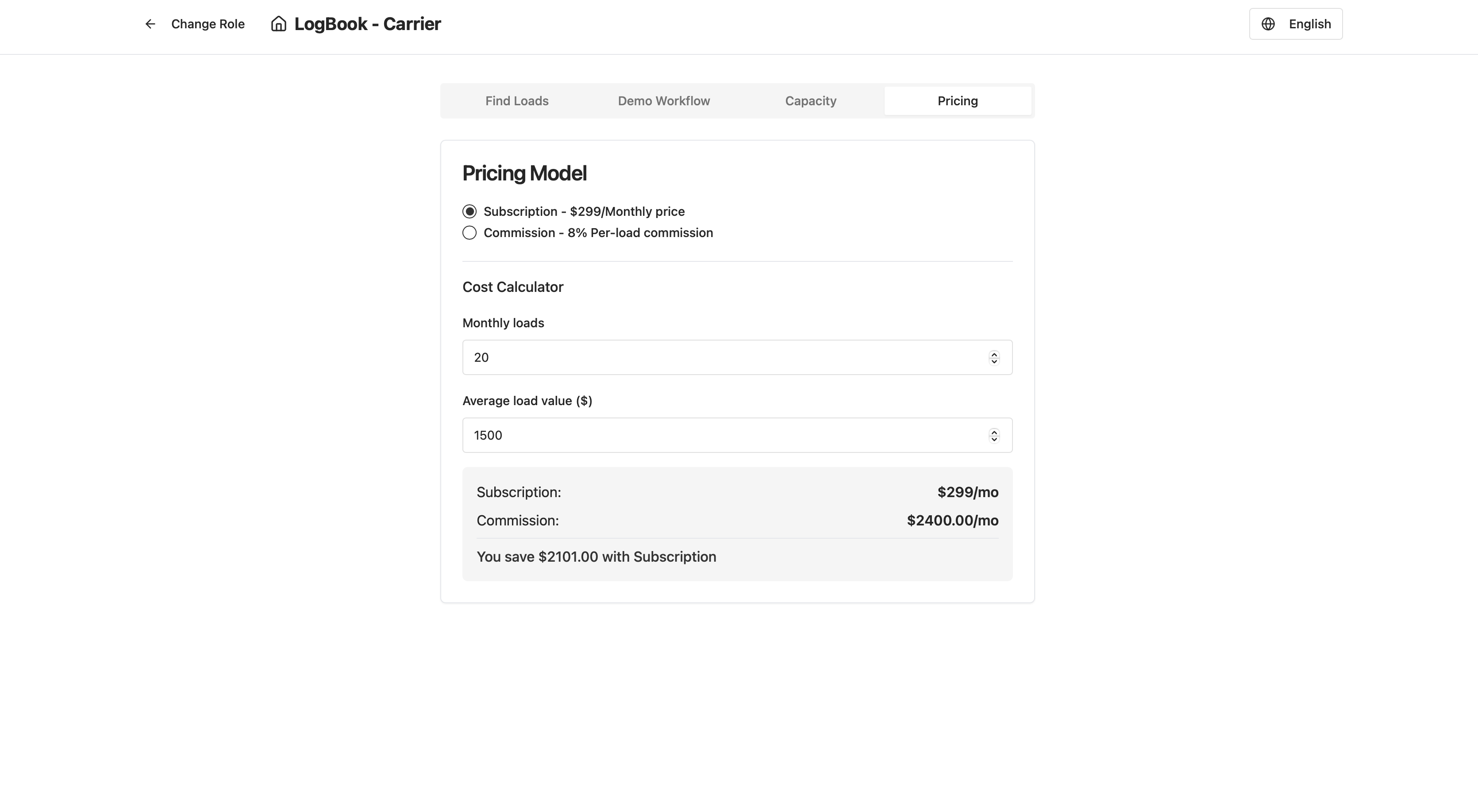 LogBook pricing calculator